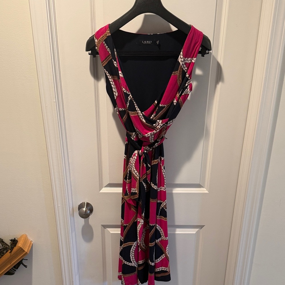 Lauren Ralph Lauren Fuchsia & Black Chain-Print Sleeveless Maxi Dress
